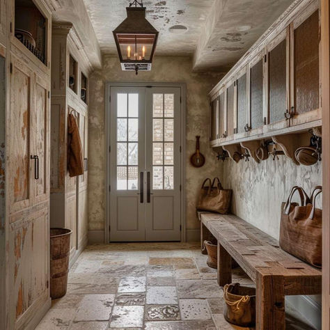 40 Mudrooms: Adding a Touch of Rustic Charm with French Country Elements French Country Mudroom, Country Mudroom, English Countryside Home, Cottage Entryway, Barn House Interior, Country House Interior, French Country Design, Mudroom Design, Wet Room