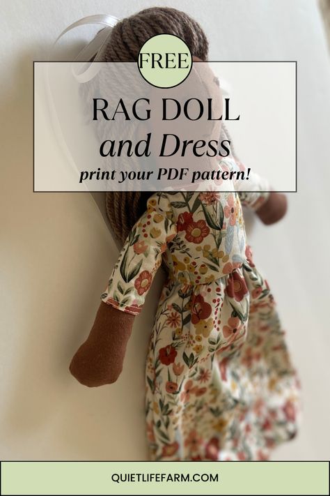 FREE PDF Sewing Pattern Rag Doll with Easy Tutorial - Quiet Life Farm How To Make A Rag Doll Step By Step, Simple Doll Dress Pattern, Diy Rag Dolls Easy, Simple Doll Pattern, Rag Doll Pattern Free Printable, Rag Doll Pattern Free, Rabbit Knitting Pattern Free, Rag Doll Clothes, Doll Patterns Free Sewing