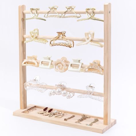 PRICES MAY VARY. 【Premium Quality】We deeply know the extremely poor experience of receiving inferior products, so we use superior beech wood to produce the hair clip organizer. The hair clip holder is sturdy and its texture is beautiful. We guarantee to provide you with the best product quality and service! 【Multi-function】Do you think the claw clip storage can only be used to store claw clips? It can organize your claw clips. The grooves on the claw clip organizer can also help you store some s Hair Clip Holder Diy, Claw Clip Holder, Claw Clip Organizer, Hair Clip Storage, Hair Clip Organizer, Farmers Market Display, Clip Organizer, Stand Feria, Bathroom Vanity Storage