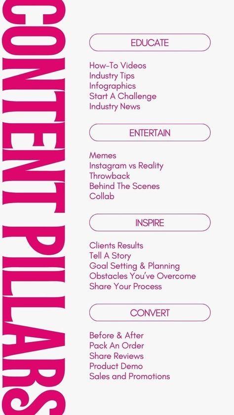 Content Pillar Ideas in 2024 Pillars Of Content, Content Pillars Ideas, Content Pillars Instagram, Content Pillar Ideas, Small Business Content Ideas, Content Pillars, Content Social Media, Social Media Marketing Planner, Social Media Content Strategy