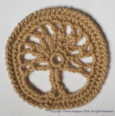 365 Crochet!: Tree of Life -free crochet pattern- Tree Of Life Granny Square, Wicca Crochet Pattern Free, Flower Of Life Crochet Pattern Free, Crochet Tree Applique Pattern Free, Tree Of Life Crochet Pattern, Crochet Tree Of Life Pattern Free, Spiritual Crochet Patterns, Tree Of Life Crochet Pattern Free, Pagan Crochet Patterns Free