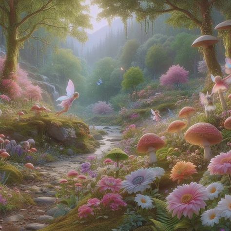 Magical Fairy Forest, Grace Painting, Fairies Aesthetic, Pixie Aesthetic, Pink Grass, Fairy World, Forest Drawing, Fairy Village, Fairy Wallpaper