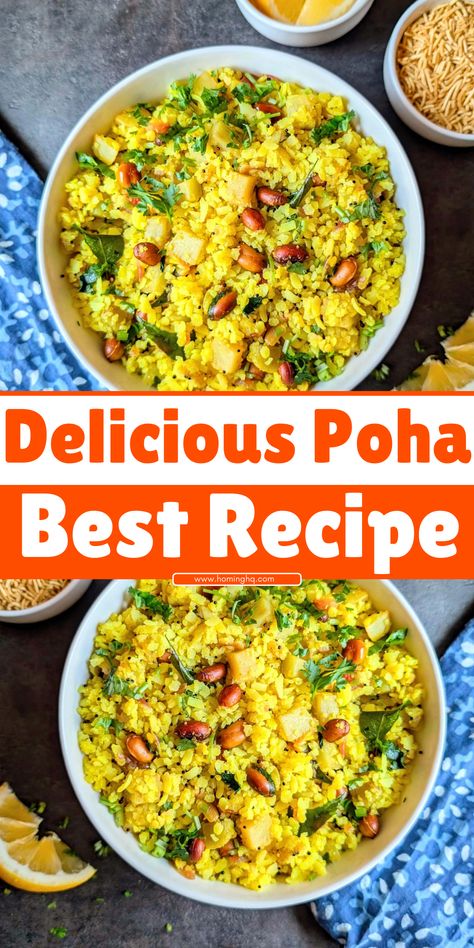 Looking for a quick, nutritious, and delicious breakfast or snack? Try this easy Poha recipe! Made with flattened rice, fresh vegetables, and a medley of aromatic spices, Poha is not only light and satisfying but also packed with essential nutrients. Perfect for busy mornings or a wholesome snack, this dish is customizable with your favorite veggies and toppings. Whether you're new to Indian cuisine or a seasoned cook, Poha is a simple yet flavorful dish you'll love. Get the full recipe now and enjoy the taste of India in just 20 minutes! Tasty Breakfast Ideas, Breakfast For Busy Mornings, Poha Recipe, Protein Packed Meals, Wholesome Snacks, Tasty Breakfast, Light Snacks, Easy Breakfast Recipes, Recipe Simple