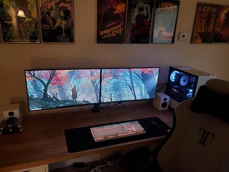 Finally got a dual monitor setup. Monitor Setup, Dual Monitor Setup, Home Office Set Up, Dual Monitor, Home Office Ideas, Iphone Homescreen Wallpaper, Office Set, Homescreen Wallpaper, Gaming Setup