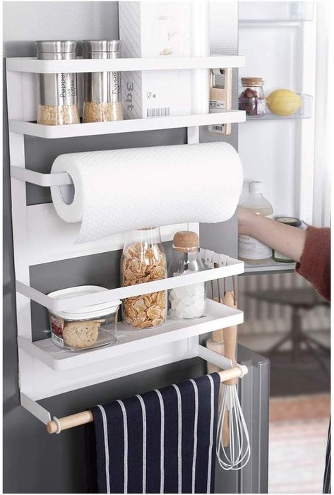 Kitchen Rack Organizer Paper Towel Holder Kitchen, Organiser Cucina, Kitchen Organizer Rack, Kitchen Wall Storage, Kitchen Surface, Kitchen Spice Racks, Fridge Organisers, Spice Rack Organiser, Small Kitchen Storage