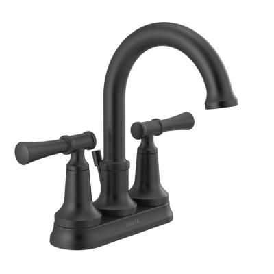 Chamberlain 4 in. Centerset 2-Handle Bathroom Faucet in Matte Black Bathroom Faucet Ideas, Delta Faucets Bathroom, Recessed Toilet Paper Holder, Black Faucet, Waterfall Shower, Trim Design, Tub Surround, Cultured Marble, Bath Accessories Set