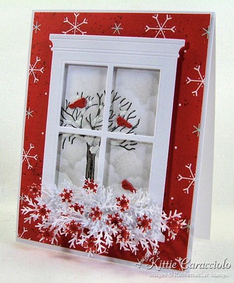 Lovely window card. Windows Template, Gothic Arches, Gothic Window, Handcrafted Cards, Red And White Christmas, Christmas Card Inspiration, Craft Card, Window Cards, Frame Card