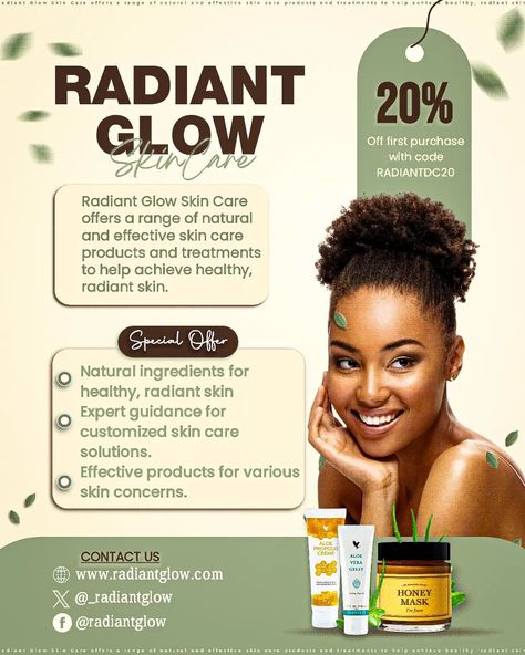 Radiant Glow skin Care flyer design For a dummy client. Lemme know what you think in the comments Like & share . .. ... .. . #skincare #flyerdesign #skinglow #donchris_graphics #creativesdom #creativity #explorerpage #fypシ Skincare Flyer Design, Skin Care Flyer Design, Skin Care Poster Design, Skincare Poster, Skin Care Products Design, Glow Skin, Effective Skin Care Products, Skin Care Brands, Skin Care Solutions