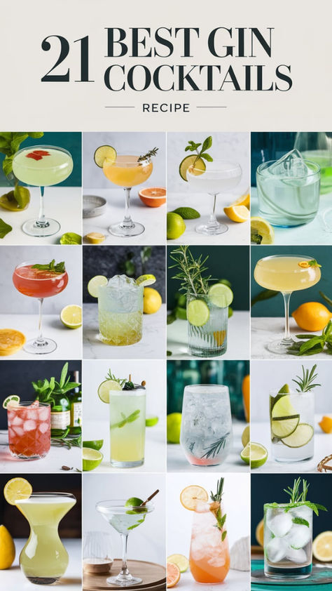 "Discover the 21 Best Gin Cocktails Recipes that will elevate your mixology  skills! From refreshing Gin Spritz Cocktails to spicy Gin cocktails,  explore a variety of Gin mixed drinks that cater to every palate. Whether  you're looking for easy gin drink recipes or a crowd-pleasing gin pitcher  cocktail, this collection has it all. Try delightful combinations like Gin  and Sprite cocktails and impress your guests with the best gin cocktails  for any occasion!" Gin Drink Recipes Cocktails, Easy Cocktail Recipes Gin, Gin And Vodka Cocktails, The Best Cocktail Recipes, Gin And Triple Sec Drinks, Citrus Gin Cocktail, Gin And Sprite Cocktails, Fun Gin Cocktails, Easy Gin Drinks Recipes