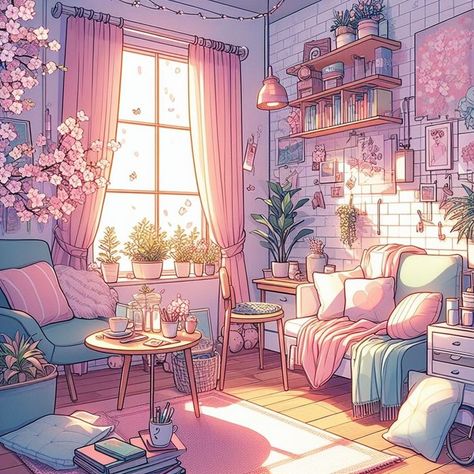 Anime House Aesthetic, Anime Balcony, Artist Room Aesthetic, Pastel Academia Aesthetic, Anime Style Drawing, Complex Drawing, Room Concept Art, Veranda Cafe, Future Drawing