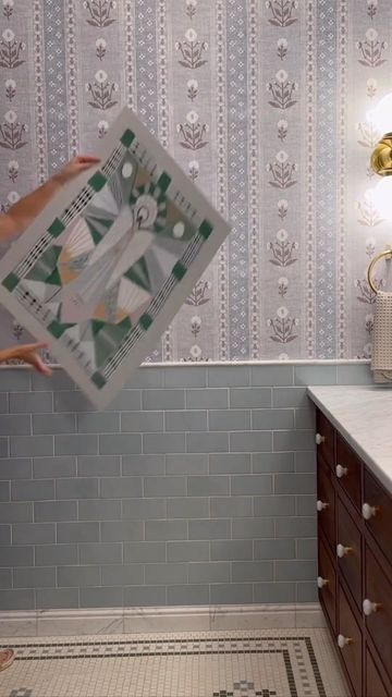 Lulie Wallace on Instagram: "Testing out and arranging “Gloria” our angel silk screen print on our “Ruth” wallpaper" Ruth Wallpaper, Lulie Wallace Wallpaper Bathroom, Lulie Wallace Wallpaper, Lulie Wallace Fabric, Lulie Wallace, Pretty Bathrooms, Silk Screen Printing, Silk Screen, Bath Time