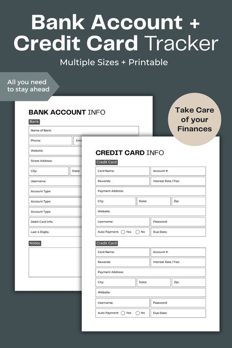 Debit And Credit Accounting, Credit Card Payment Tracker Printable Free, Bank Account Tracker, Multiple Bank Accounts For Budgeting, Credit Card Debt Tracker, Credit Card Tracker, Financial Tracker, Account Balance, Track Spending