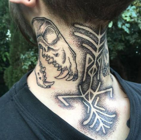 Viking Neck Tattoo, Neck And Throat Tattoos Men, Viking Rune Tattoo, Pagan Tattoo, Scandinavian Tattoo, Viking Tattoo Sleeve, Tattoo Neck, Wolf Tattoo Sleeve, Throat Tattoo