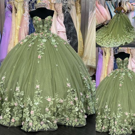 Sage Quinceanera, Dresses Glitter, Quinceanera Themes Dresses, Sweet 16 Photos, Princesa Tiana, Quinceanera Planning, Sweet 16 Party, Enchanted Forest Wedding, Quinceanera Themes