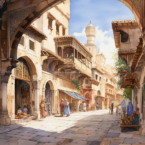 Eastern City Fantasy Art, Byzantine Architecture Interior, Arabian City Fantasy Art, Desert Fantasy City, Desert Kingdom Fantasy Art, Desert City Fantasy Art, Dessert Village, Arab Castle, Arabic City