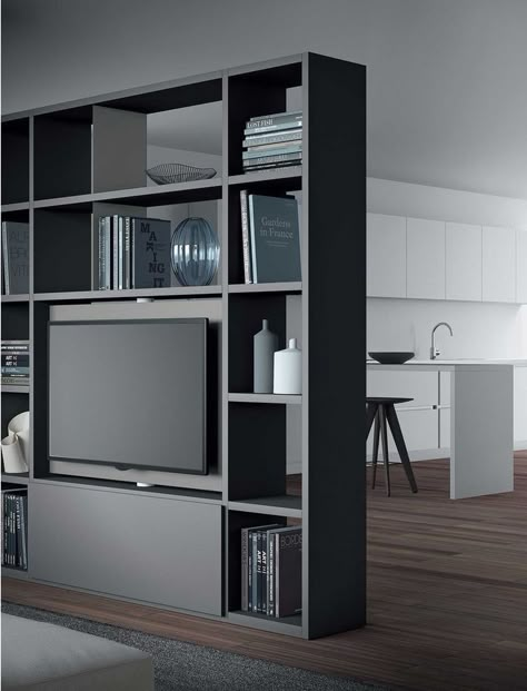 Tv Divider Ideas, Divider Wall Ideas With Tv, Tv Room Divider, Tv Divider, Room Divider Tv, Tv Partition, Tv Stand Room Divider, Modern Room Divider, Living Room Divider