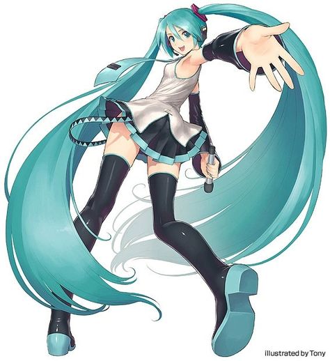 Hatsune Miku: Tony ver. Miku Headphones, Dynamic Poses, Illustrations And Posters, Manga Illustration, Hatsune Miku, Art Works, Vocaloid, Art Style, Headphones