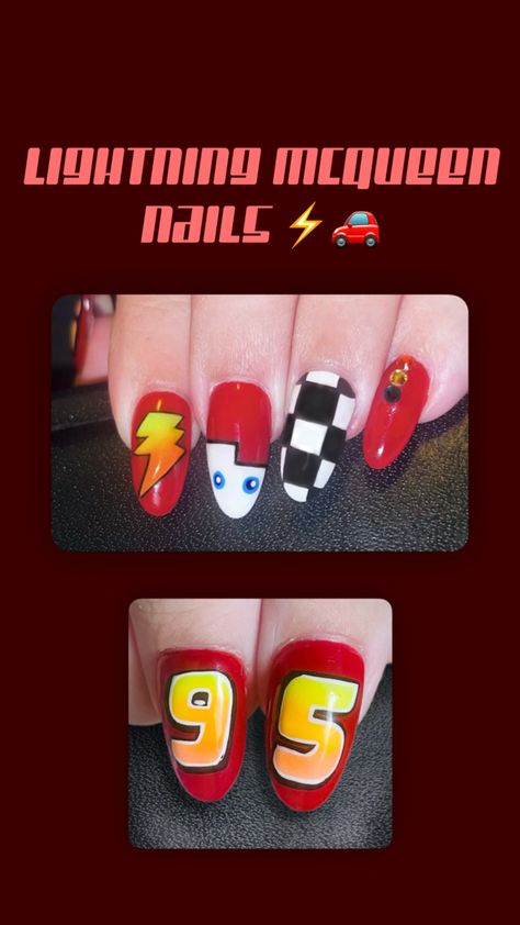 Nails for my birthday, done by my nail tech. Lightning Mcqueen Nails, Nails For My Birthday, Lightning Mcqueen, My Birthday, Nail Tech, Nails, Birthday