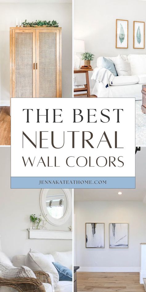 Explore the best neutral wall colors to find the best light shades for your living room, whole house, and bedroom. Choose from top Sherwin Williams and Benjamin Moore neutral paint selections. These soft wall colors and light wall colors are perfect as an entire house paint color for a cohesive and calming look. Most Popular Neutral Paint Colors, Light Wall Colors, Popular Bedroom Colors, Light Neutral Paint Colors, Neutral Living Room Paint, Popular Neutral Paint Colors, Best Wall Paint, Warm Grey Paint Colors, Neutral Wall Colors