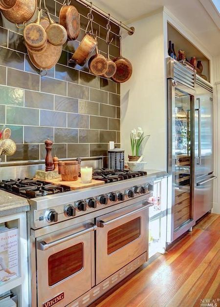 Hoods Over Stoves, Exposed Brick Kitchen, Celebrity Kitchens, Valley Cottage, Tyler Florence, Old Victorian Homes, Kitchen Post, Dark Kitchen, Mill Valley