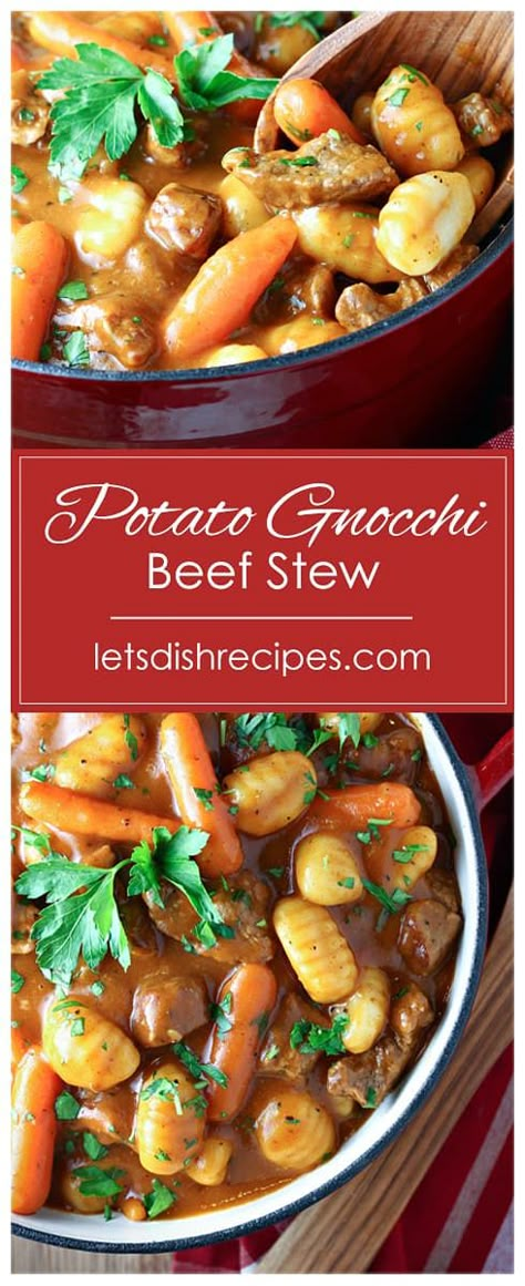 Gnocchi Beef Stew, Gnocchi Recipes Easy, Gnocchi Dishes, Beef And Potato Stew, Recipe Potato, Carrots Potatoes, Hearty Beef Stew, Beef Stew Crockpot, Potato Gnocchi