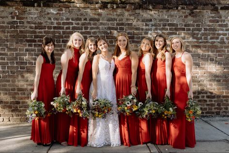 November wedding, delta gown, azazie rust bridesmaids dresses Rust Red Bridesmaid Dress, Azazie Rust Bridesmaid Dress, Azazie Paprika Bridesmaid Dresses, Azazie Terracotta Bridesmaid Dresses, Rust Bridesmaids, Rust Dresses, Bride Things, Backyard Tent, Rust Bridesmaid Dress