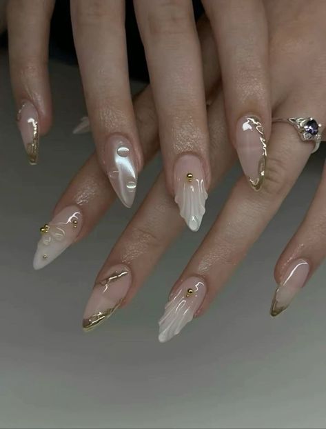 Nails Summer Nails, Nails Gold, Formal Nails, Summery Nails, Classy Acrylic Nails, Pearl Nails, Nails Summer, Elegant Nails, Nail Art Ideas