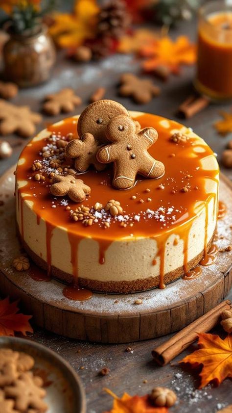 Gingerbread Cheesecake Bourbon Pecan Cheesecake Recipes, Gingersnap Crust Cheesecake, Ginger Nut Cheesecake, Gingerbread Cookie Cheesecake, Christmas Cheesecake Dessert, Xmas Cheesecake Recipes, Christmas Decorated Cheesecake, Christmas Dinner Must Haves, Ginger Bread Cheesecake Recipes