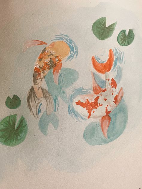 Aesthetic Watercolor Painting, Fish Watercolor Painting, Koi Fish Colors, Watercolor Koi Fish, Aesthetic Watercolor, Fish Watercolor, Koi Fish Drawing, Koi Watercolor, Fish Artwork