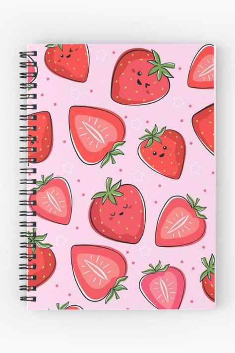 Strawberry Themed Spiral Notebook | Cahier Notebooks | Purchase Link Included | Available as a Hardbook Journal as Well Strawberry Themed Phone, Strawberry Journal, Strawberry Notebook, Strawberry Pattern, Pin Button, Notebook Journal, Notebook Cover, Button Pins, Spiral Notebook