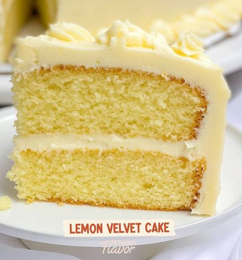 Delish Flavor | Lemon Velvet Cake with Cream Cheese Frosting | Facebook Lemon Lime Cake, Lemon Velvet Cake, Lemon Chiffon Cake, Key Lime Cake, Bolo Red Velvet, Velvet Cake Recipes, Rock Recipes, Lime Cake, Chiffon Cake