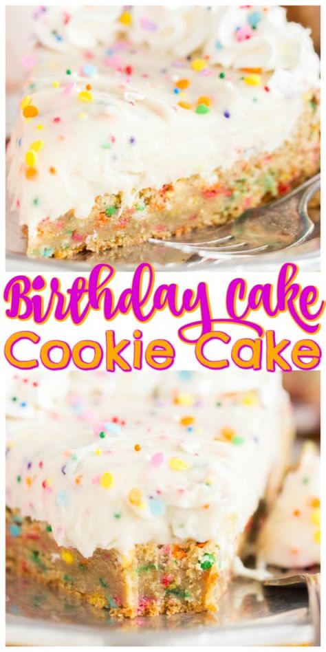 Birthday Cake Flavored Desserts, Birthday Cake Desserts, Cookie Cakes Decorated, Decorated Cookie Cake, Funfetti Cookie Cake, Birthday Cake Funfetti, Sugar Cookie Cake Recipe, Sugar Cookie Cake, Cake Funfetti