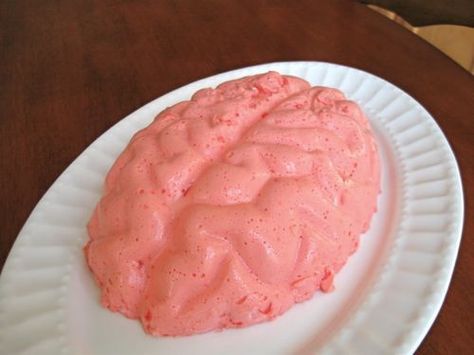 This brain Jello mold recipe shows you how to make a brain out of Jell-O mixed with Cool Whip for your Halloween party. Jello Brain Mold Recipe, Brain Mold Recipe, Brain Jello Mold, Brain Jello, Jello Brain, Brain Mold, Strawberry Jello Salad, Halloween Jello, Jello Mold Recipes