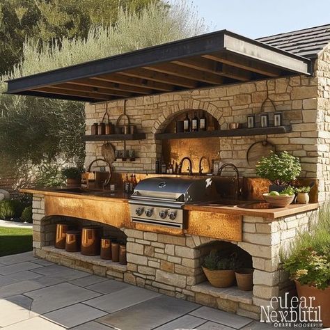 Rustic Outdoor Kitchens, Outdoor Kitchen Design Ideas, Outdoor Cooking Spaces, Outdoor Grill Station, Outdoor Kitchen Plans, Backyard Pavilion, Backyard Kitchen, Patio Kitchen, Pizza Oven Outdoor