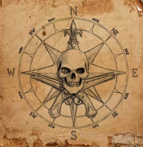 Pirate Compass symbol by dashinvaine Skull Compass Tattoo Design, Life Compass Tattoo, Skull And Compass Tattoo Design, Compass Skull Tattoo, Pirate Map Drawing, Old Compass Tattoo, Pirate Skull Drawing, Vintage Pirate Tattoo, Pirate Wanted Poster