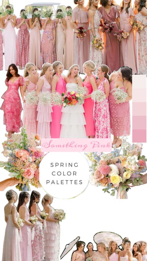 Shades Of Pink Bridesmaids, Pink Bridesmaids, Pink Wedding Inspiration, Spring Color Palette, Wedding Groomsmen, Pink Spring, Shades Of Pink, Spring Colors, Pink Wedding