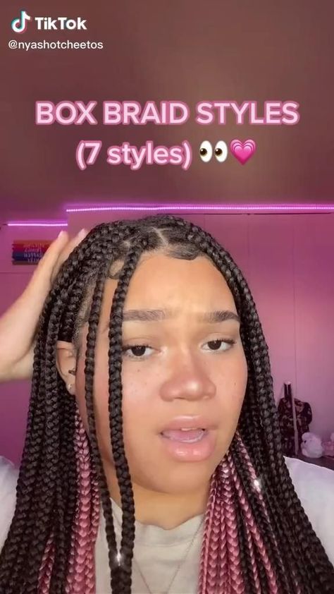 Box Braids And Knotless Braids, Styles For Box Braids Ideas Black Women, Cute Styles To Do With Box Braids, Knotless Box Braid Hairstyles Ideas, Cute Box Braid Hairstyles For School, Cute Box Braids Ideas, Styles For Big Box Braids, Braid Styles For School Black, Cute Way To Style Knotless Braids