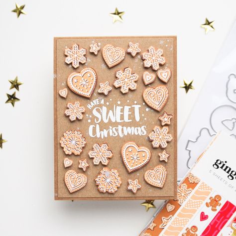 Gingerbread cookies card - Project Idea - Scrapbook.com Gingerbread Cards, Card Scrapbook, Christmas Scrapbook, Sweet Christmas, Christmas Stamps, Card Making Inspiration, Christmas Gingerbread, Paper Pads, Scrapbook Paper Crafts