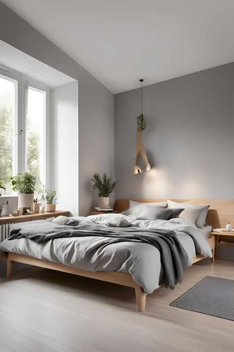 Minimalist modern Scandinavian bedroom with neutral tones, simple furniture, and cozy textiles. Scandinavian Bedroom Ideas, Scandinavian Interior Bedroom, Interior Bedroom Design, Cozy Textiles, Bedroom Trends, Scandinavian Interiors, Sleek Furniture, Scandinavian Minimalist, Scandinavian Bedroom