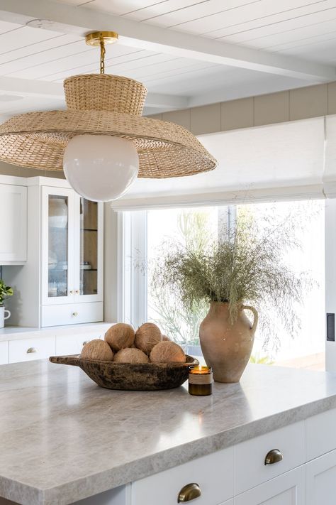 Angled Kitchen, Marble Top Kitchen Island, Bali Interiors, Pure Salt Interiors, Kitchen Peninsula, Plank Ceiling, Black Kitchen Island, Pure Salt, White Kitchen Island