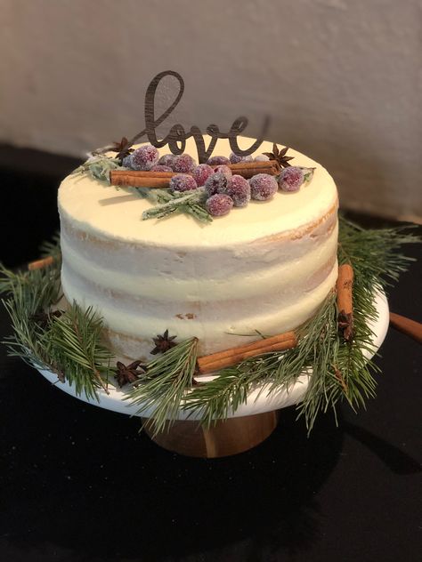 #winterwedding #weddingcake #winterweddingcake #nakedcake #wintercake #sugaredcranberries Tier Cake Ideas, Winter Cake Ideas, Yalda Design, One Tier Cake, Winter Cakes, Work Christmas Party, Winter Wedding Cake, Naked Cakes, Winter Cake