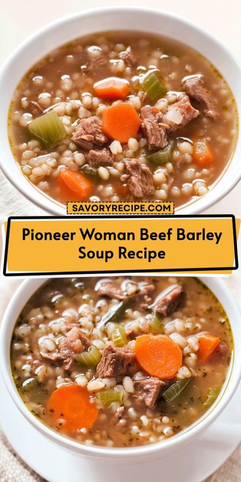 Warm up with this hearty Pioneer Woman Beef Barley Soup Recipe! Packed with tender beef, nutritious barley, and fresh vegetables, it’s the ultimate comfort food for chilly days. Perfect for family gatherings or meal prep, this savory soup is sure to satisfy your cravings. Enjoy a bowl of goodness! Beef Barley Soup With Leftover Prime Rib, Beef Barley Soup Slow Cooker, Quick Beef Barley Soup, Easy Beef And Barley Soup, Prime Rib Beef Barley Soup, Hearty Beef Barley Soup, Prime Rib Barley Soup, How To Cook Barley For Soup, Canning Beef Barley Soup