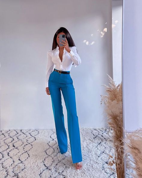 Omy Newland on Instagram: “The dark turquoise suit of the moment! What a vibe! Especially paired with a fresh white shirt for a crisp look! In love with how it…” Turquoise Suit, Grown Women, Dark Turquoise, Daily Style, Daily Fashion, White Shirt, Bell Bottom Jeans, The Darkest, In Love