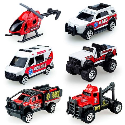 PRICES MAY VARY. Great Value Set: 6 Pieces Die Casting Mini Ambulance Playset with Different Designs and Functions, Very Realistic and Cool Appearance, Perfect for Your Kids, Alloy Metal Die Casting Emergency Rescue Vehicle Model Set including Ambulance Helicopter and Ambulance etc. Exquisite Design: All toy cars are made of high quality durable materials, part die cast alloy and part plastic, die cast mini ambulance model toys look very realistic and cool, some parts of the toy car are removabl Ambulance Toy, Emergency Ambulance, Car Seat Toys, Toy Fire Trucks, Helicopter Toy, Toy Cars For Kids, Rescue Vehicles, Car Toys, Metal Toys