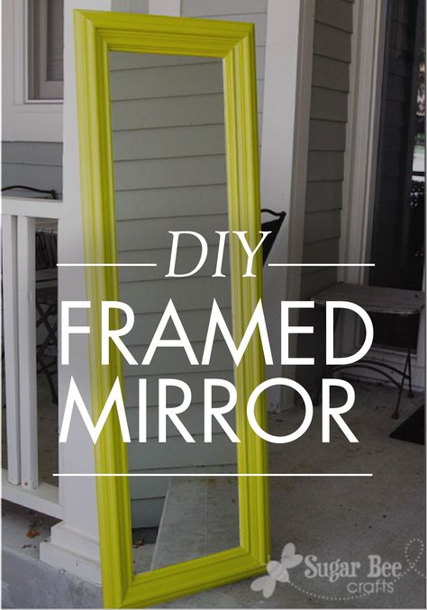 It’s easy to make a DIY framed mirror out of trim with this project tutorial. Paint your decor with a bright color for a fun and funky feel—or go white for a simple and more versatile look. Square Mirror Makeover Diy, Rectangle Mirror Wall Decor, Chunky Mirror, Mirror Frame Painting Ideas, Painted Mirror Frames, Diy Framed Mirror, Refurbished Mirror, Dorm Mirror, Mirror Makeover Diy