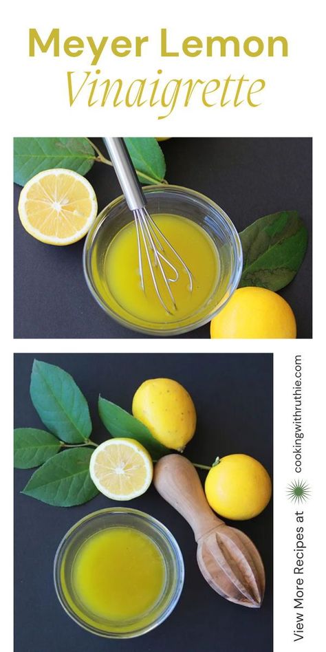 Brighten up your salads with our Meyer Lemon Vinaigrette! This zesty and flavorful dressing is a perfect addition to your favorite greens, adding a burst of citrusy goodness to every bite. Elevate your salads with the freshness of Meyer lemons. 🍋🥗 #LemonVinaigrette #SaladDressing #FreshFlavors || cookingwithruthie.com Meyer Lemon Vinaigrette, Lemon Vinaigrette Recipe, Cilantro Ranch Dressing, Lemon Salad Dressings, Meyer Lemon Recipes, Lemon Syrup, Vinaigrette Recipe, Lemon Benefits, Lemon Vinaigrette