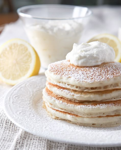 Lemon Ricotta Pancake Topping made from citrus-infused whipped cream - SO GOOD! Whipped Lemon Ricotta, Krusteaz Pancake Mix, Buttermilk Pancake Mix, Lemon Ricotta Pancakes, Pancake Toppings, Ricotta Pancakes, Perfect Pancakes, Lemon Ricotta, Brownie Bites