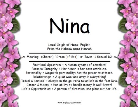 Nina | Unique Names Hannah Name Meaning, Hannah Meaning, Nina Name, Personal Integrity, Baby Girl Name, Hebrew Names, Dear Daughter, Child Psychology, Baby Names And Meanings