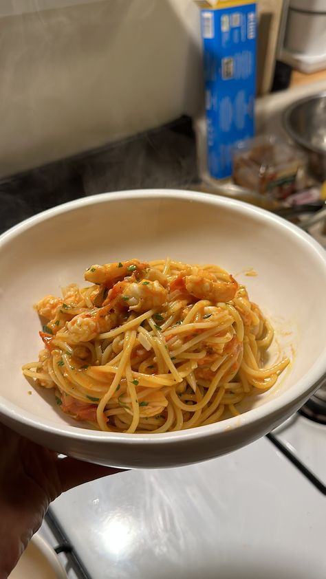 Shrimp Tomato Miso Pasta | Cabagges.World Miso Shrimp, Seafood And Pasta, Miso Pasta, Shrimp Tomato, Shrimp Stuffed Mushrooms, Miso Sauce, Healthy Food Alternatives, Cooking Tomatoes, Shrimp Dishes