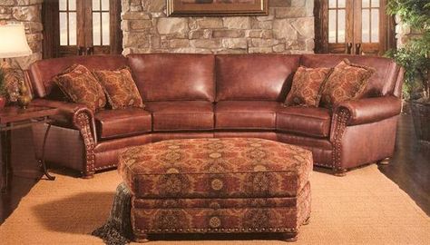 Conversational Sofas are great! Leather Sofa With Cuddler, Curved Leather Sectional, Curved Leather Sofa, Leather Sofa Farmhouse, Curved Couches, Leather Living Rooms, Leather Curved Sofa, Conversation Couch, Rustic Leather Sofa